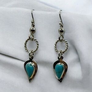 Raful Cano Sterling Silver Turquoise Drop Earrings Rope Bead Dangle .925‎ Mexico